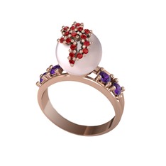 Afra İnci Yüzük - Pembe inci, garnet ve ametist 18 ayar rose altın yüzük #1oqaqsw