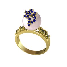 Afra İnci Yüzük - Pembe inci, lab safir ve peridot 8 ayar altın yüzük #1otnx00