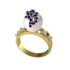 Inci, lab safir ve swarovski 14 ayar altın yüzük