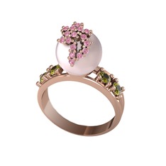 Pembe inci, pembe kuvars ve peridot 18 ayar rose altın yüzük