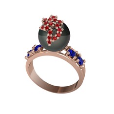 Siyah inci, garnet ve lab safir 14 ayar rose altın yüzük