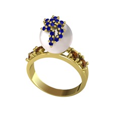 Afra İnci Yüzük - Inci, lab safir ve dumanlı kuvars 8 ayar altın yüzük #1r54onl