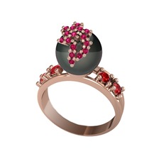 Afra İnci Yüzük - Siyah inci, rodolit garnet ve garnet 18 ayar rose altın yüzük #1rblstz