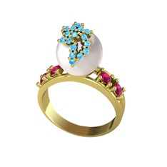 Afra İnci Yüzük - Inci, akuamarin ve rodolit garnet 8 ayar altın yüzük #1rcbry8