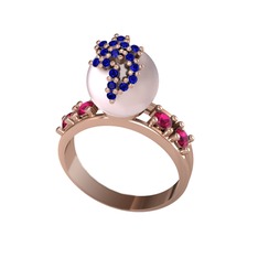 Afra İnci Yüzük - Pembe inci, lab safir ve rodolit garnet 8 ayar rose altın yüzük #1rf7g2x