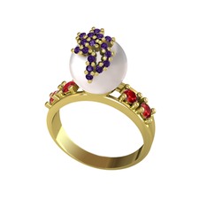 Afra İnci Yüzük - Inci, ametist ve garnet 925 ayar altın kaplama gümüş yüzük #1rfwaer