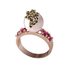 Afra İnci Yüzük - Pembe inci, peridot ve rodolit garnet 8 ayar rose altın yüzük #1rkqmno