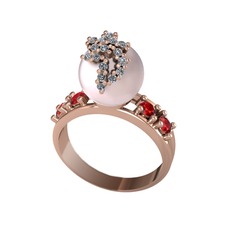 Pembe inci, pırlanta ve garnet 8 ayar rose altın yüzük (0.176 karat)