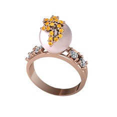 Afra İnci Yüzük - Pembe inci, sitrin ve beyaz zirkon 18 ayar rose altın yüzük #1rsz3sg
