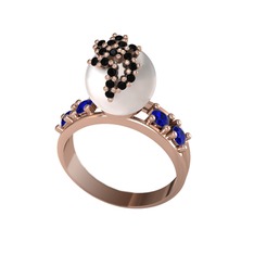 Afra İnci Yüzük - Inci, siyah zirkon ve lab safir 18 ayar rose altın yüzük #1sd7w4s