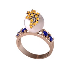 Pembe inci, sitrin ve lab safir 8 ayar rose altın yüzük