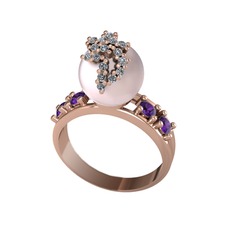 Afra İnci Yüzük - Pembe inci, swarovski ve ametist 925 ayar rose altın kaplama gümüş yüzük #1tt6fw