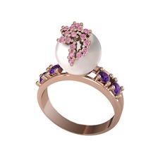 Afra İnci Yüzük - Inci, pembe kuvars ve ametist 925 ayar rose altın kaplama gümüş yüzük #1u0hkxz