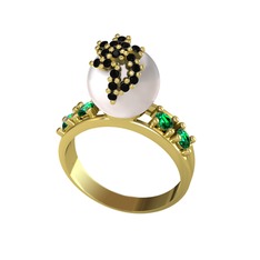 Afra İnci Yüzük - Inci, siyah zirkon ve yeşil kuvars 14 ayar altın yüzük #1v2vguy