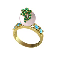 Afra İnci Yüzük - Pembe inci, yeşil kuvars ve akuamarin 925 ayar altın kaplama gümüş yüzük #1v4pxh5