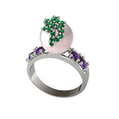 Afra İnci Yüzük - Pembe inci, yeşil kuvars ve ametist 925 ayar gümüş yüzük #1vv1iio