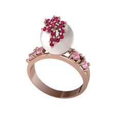 Inci, rodolit garnet ve pembe kuvars 14 ayar rose altın yüzük