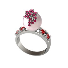 Afra İnci Yüzük - Pembe inci, rodolit garnet ve garnet 925 ayar gümüş yüzük #1wjhgbl
