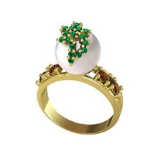 Inci, yeşil kuvars ve dumanlı kuvars 14 ayar altın yüzük