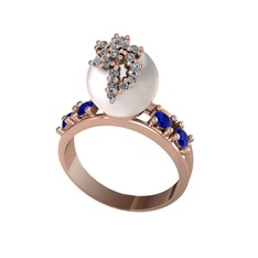 Afra İnci Yüzük - Inci, pırlanta ve lab safir 925 ayar rose altın kaplama gümüş yüzük (0.176 karat) #1wu8pms