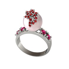 Afra İnci Yüzük - Pembe inci, garnet ve rodolit garnet 14 ayar beyaz altın yüzük #1x965zv