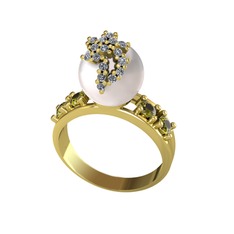 Inci, swarovski ve peridot 8 ayar altın yüzük