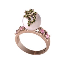 Afra İnci Yüzük - Pembe inci, peridot ve pembe kuvars 8 ayar rose altın yüzük #1y6slxv