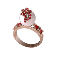 Afra İnci Yüzük - Pembe inci ve garnet 18 ayar rose altın yüzük #1yglv0u