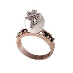 Afra İnci Yüzük - Inci, pırlanta ve siyah zirkon 14 ayar rose altın yüzük (0.176 karat) #24l0j2
