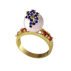 Afra İnci Yüzük - Pembe inci, lab safir ve garnet 925 ayar altın kaplama gümüş yüzük #25tbbi