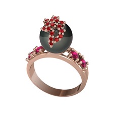 Siyah inci, garnet ve rodolit garnet 8 ayar rose altın yüzük