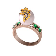 Afra İnci Yüzük - Pembe inci, sitrin ve yeşil kuvars 925 ayar rose altın kaplama gümüş yüzük #4vxfpg