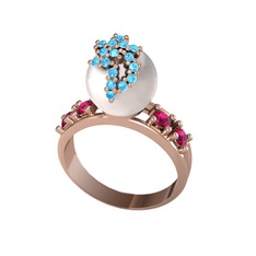 Inci, akuamarin ve rodolit garnet 18 ayar rose altın yüzük