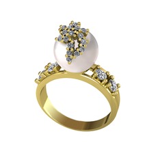 Afra İnci Yüzük - Inci, swarovski ve beyaz zirkon 18 ayar altın yüzük #5tkuaq