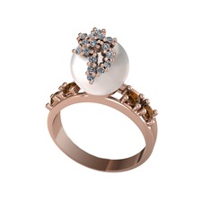 Afra İnci Yüzük - Inci, pırlanta ve dumanlı kuvars 14 ayar rose altın yüzük (0.176 karat) #65jx4e