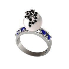 Afra İnci Yüzük - Inci, siyah zirkon ve lab safir 925 ayar gümüş yüzük #6iv6zc