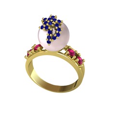 Afra İnci Yüzük - Pembe inci, lab safir ve rodolit garnet 18 ayar altın yüzük #857p86