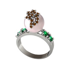 Afra İnci Yüzük - Pembe inci, dumanlı kuvars ve yeşil kuvars 925 ayar gümüş yüzük #997p00