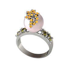 Afra İnci Yüzük - Pembe inci, sitrin ve peridot 8 ayar beyaz altın yüzük #a5dtao