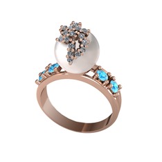 Afra İnci Yüzük - Inci, pırlanta ve akuamarin 925 ayar rose altın kaplama gümüş yüzük (0.176 karat) #asux4q