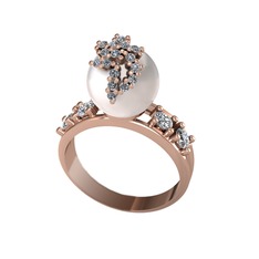 Afra İnci Yüzük - Inci, pırlanta ve swarovski 925 ayar rose altın kaplama gümüş yüzük (0.176 karat) #ba70is