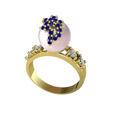 Afra İnci Yüzük - Pembe inci, lab safir ve swarovski 925 ayar altın kaplama gümüş yüzük #c22lnm