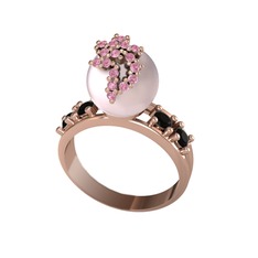 Afra İnci Yüzük - Pembe inci, pembe kuvars ve siyah zirkon 925 ayar rose altın kaplama gümüş yüzük #d2wfgb