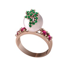 Pembe inci, yeşil kuvars ve rodolit garnet 8 ayar rose altın yüzük