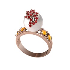 Afra İnci Yüzük - Inci, garnet ve sitrin 14 ayar rose altın yüzük #dqarzc