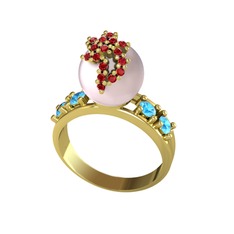 Afra İnci Yüzük - Pembe inci, garnet ve akuamarin 14 ayar altın yüzük #dqw49x