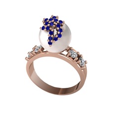 Afra İnci Yüzük - Inci, lab safir ve swarovski 14 ayar rose altın yüzük #e6ibjr