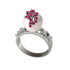Afra İnci Yüzük - Inci, rodolit garnet ve swarovski 925 ayar gümüş yüzük #ecah2k