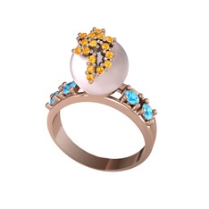 Pembe inci, sitrin ve akuamarin 8 ayar rose altın yüzük