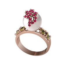 Afra İnci Yüzük - Inci, rodolit garnet ve peridot 14 ayar rose altın yüzük #ep4far